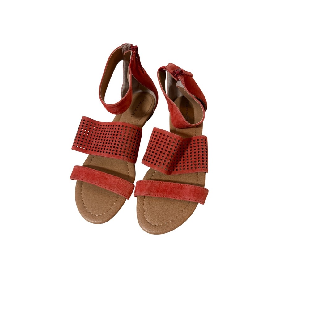 Tahari Dance Womens 7.5M Coral Orange Suede Leather Ankle Strap Flat Sandals‎